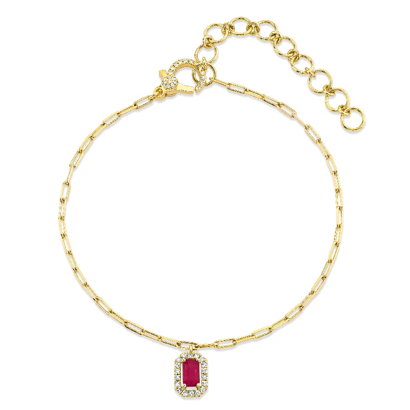 classic anklets for women-MINI ME RUBY & DIAMOND HALO DROP ANKLET