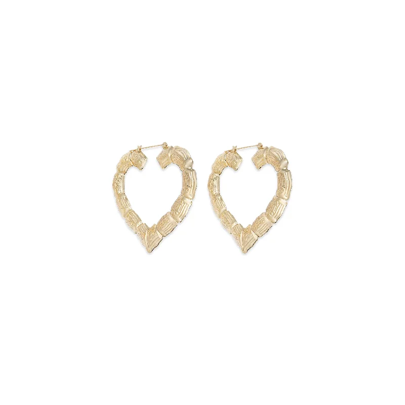 hoop earrings for women-Heart Shape Bamboo Style Hoop Earrings (10K)