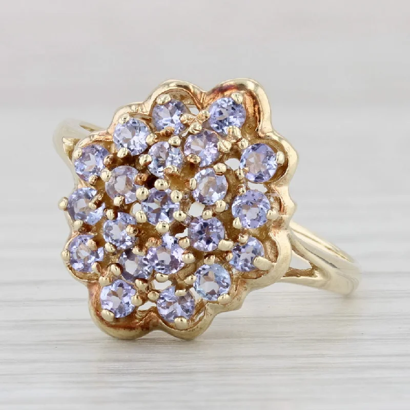 large engagement rings for women-0.80ctw Tanzanite Cluster Ring 10k Yellow Gold Size 10 Cocktail