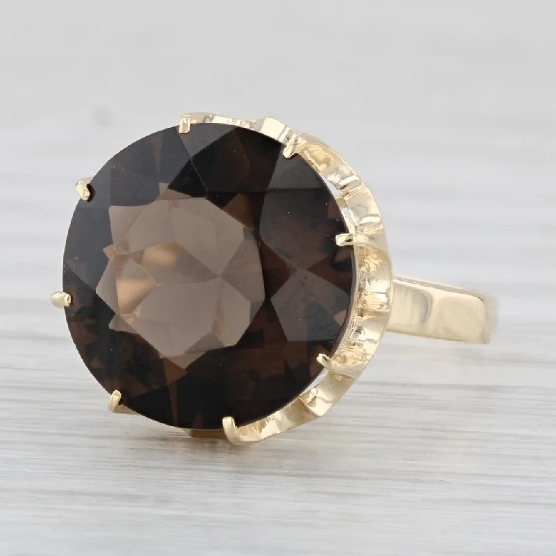 vintage diamond engagement rings for women-8.65ct Smoky Quartz Round Solitaire Ring 14k Yellow Gold Size 6.5