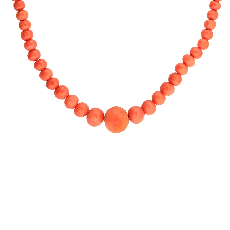 silver chain necklaces for women-Victorian 9k Graduated Coral Bead Necklace