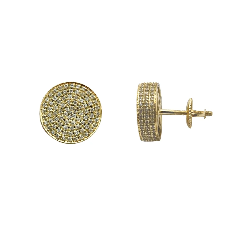 silver stud earrings for women-Diamond Iced-Out Pave Round Bezel Stud Earrings (14K)