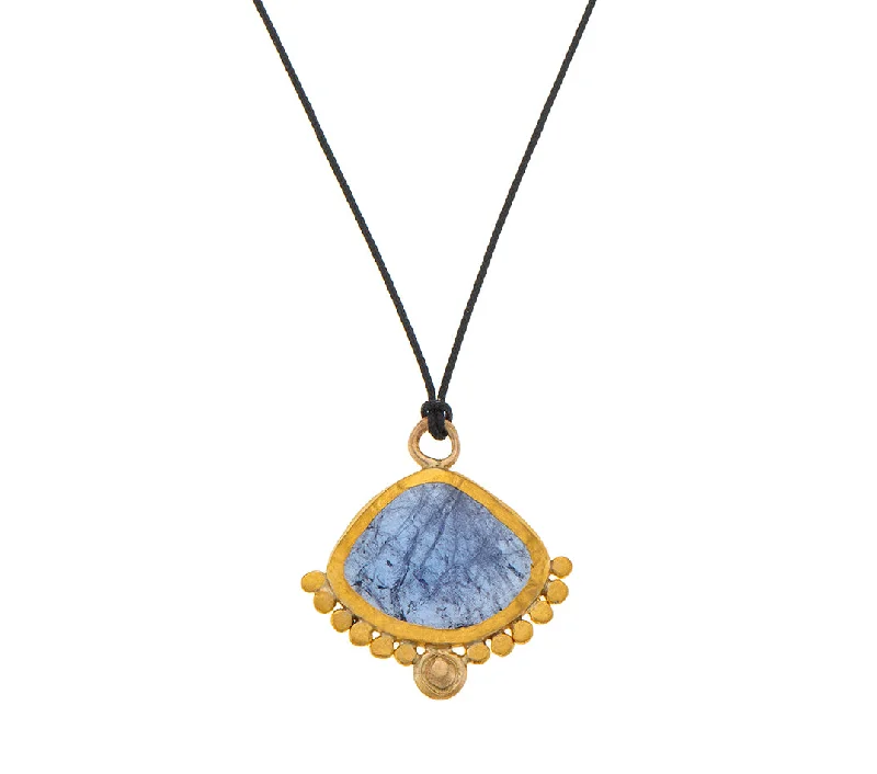 layered gold necklaces for women-Nava Zahavi Yellow Gold Tanzanite on Black Cord Necklace