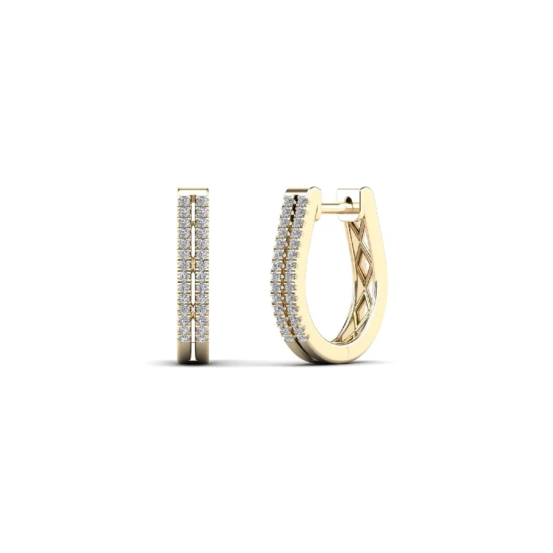 diamond drop earrings for women-Diamond Two-Stripes U-Shape Huggie Earrings (14K)