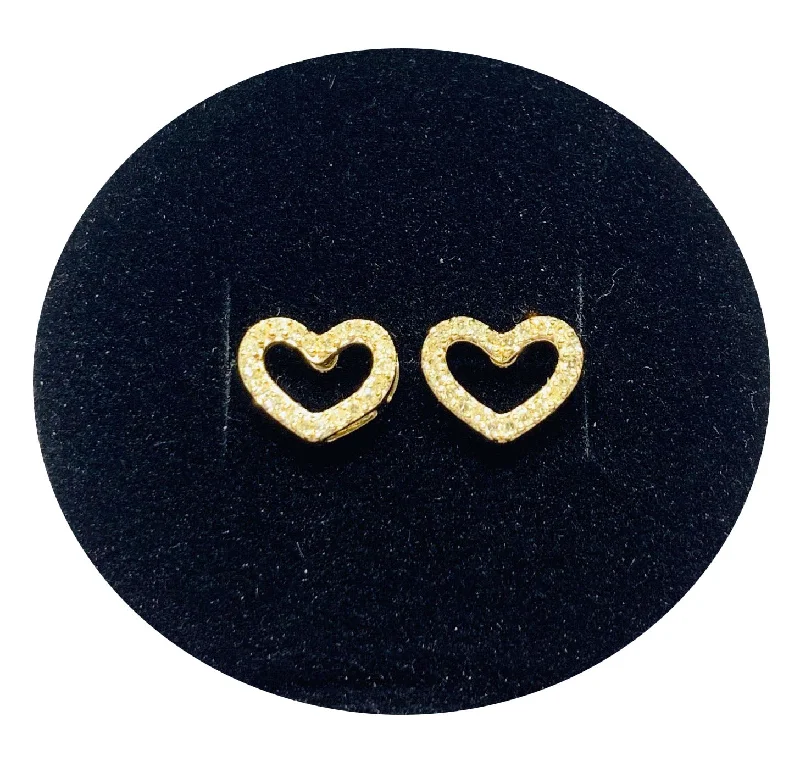 minimalist earrings for women-Diamond Heart Earrings (14K).