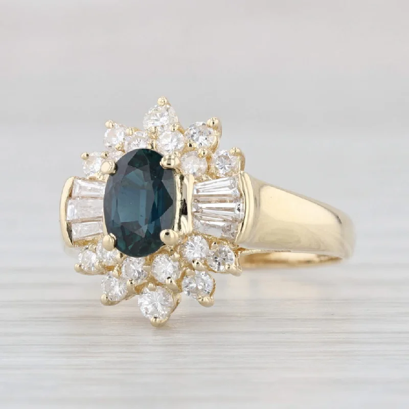 custom wedding and engagement rings for women-1.70ctw Oval Blue Sapphire Diamond Halo Ring 14k Yellow Gold Size 6.75