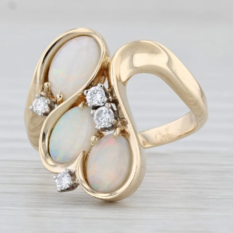 custom engagement rings for women-0.15ctw Diamond 3-Stone Opal Ring 14k Yellow Gold Size 6.75 Cocktail