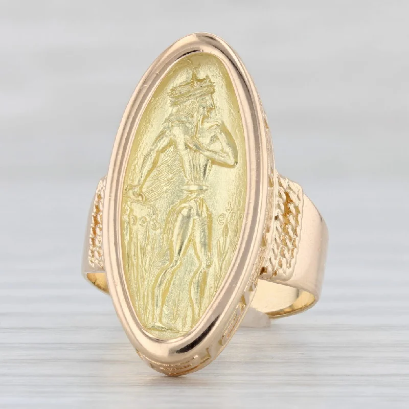 engagement rings with matching wedding bands for women-Greek Figural Signet Ring 18k Yellow Gold Size 7 Statement