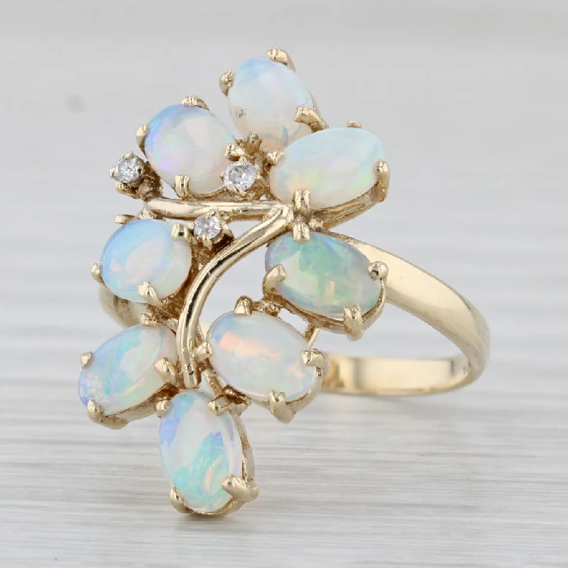 large diamond engagement rings for women-Opal Diamond Cluster Ring 14k Yellow Gold Size 6.5 Cocktail