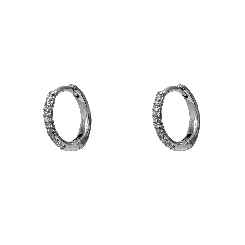 simple gold earrings for women-Diamond Round Hoop Earrings (14K)