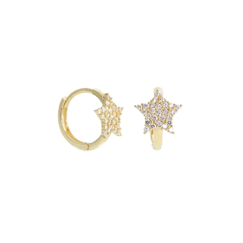 colorful earrings for women-Zirconia Pave Star Huggie Earrings (14K)