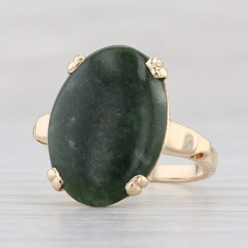 minimalist engagement rings for women-Vintage Nephrite Jade Ring 14k Yellow Gold Size 6.5 Oval Cabochon