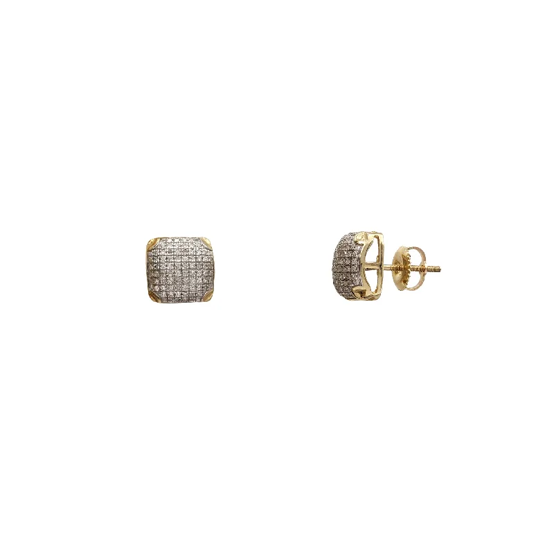 glitter earrings for women-Diamond Iced-Out Puffy Square Stud Earrings (10K)