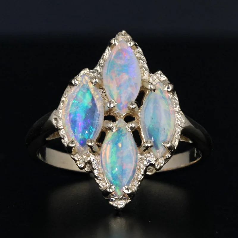 luxury halo engagement rings for women-Colorful Opal Cluster Ring 14k Yellow Gold Size 6