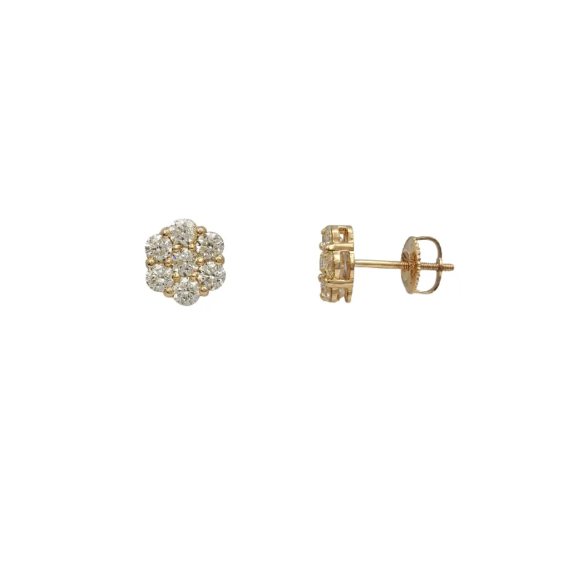 hoop stud earrings for women-Diamond Honeycomb Stud Earrings (14K)