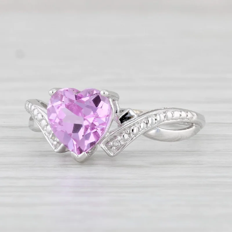 affordable engagement rings for women-1.80ct Lab Created Sapphire Pink Heart Ring 10k White Gold Sz 6 Diamond Accents