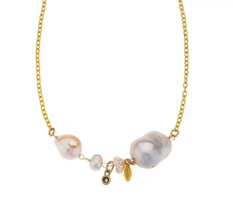 infinity necklaces for women-Nava Zahavi Yellow Gold Baroque Pearls Diamond element of Gold filled Chain