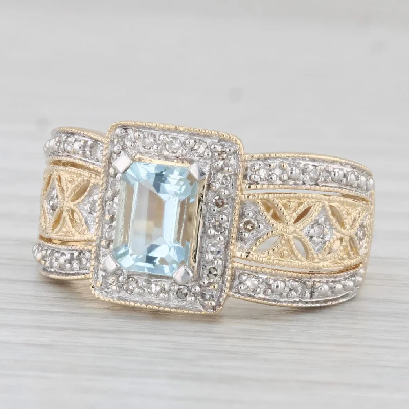 statement engagement rings for women-1.14ctw Aquamarine Diamond Cocktail Ring 14k Yellow Gold Size 8.25