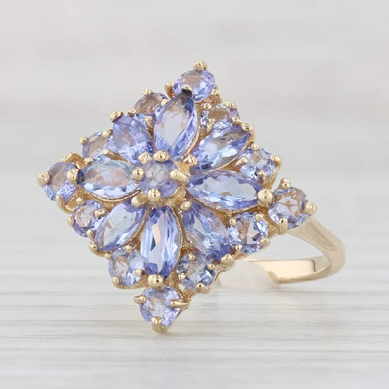 delicate engagement rings for women-3.30ctw Tanzanite Cluster Ring 14k Yellow Gold Size 7 Cocktail