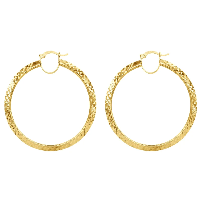 silver stud earrings for women-Yellow Faceted-cuts Hoop Earrings (14K)