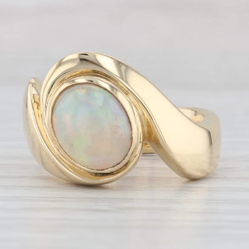 bridal engagement rings for women-Opal Solitaire Ring 18 Yellow Gold Oval Cabochon Size 6.75