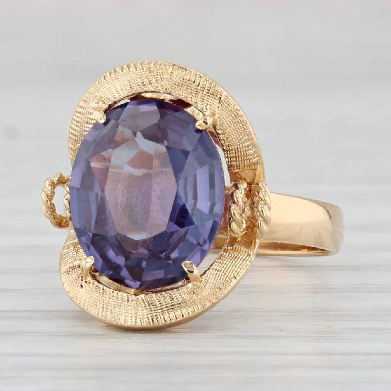 vintage diamond engagement rings for women-Lab Created Purple Sapphire Ring 18k Yellow Gold Size 6.25 Oval Solitaire