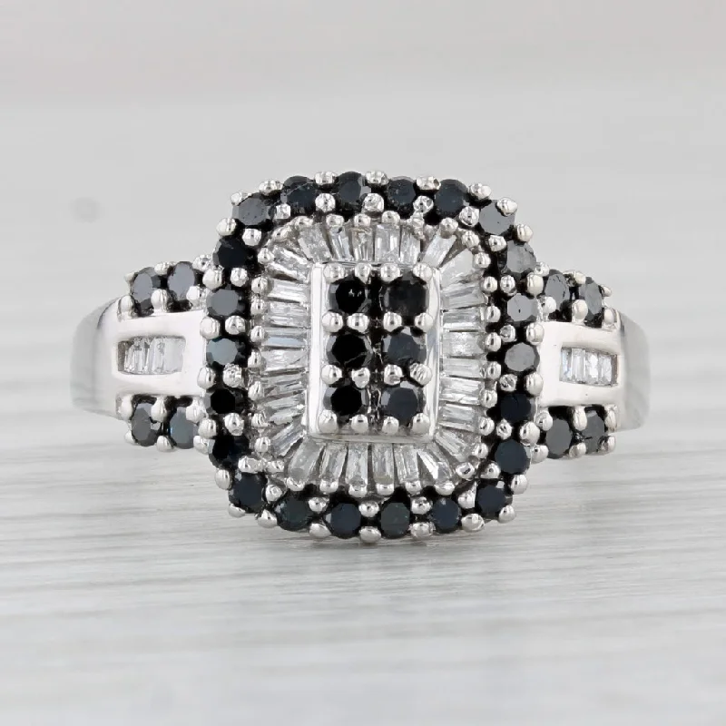 wedding bands with engagement rings for women-0.75ctw Black White Diamond Halo Ring 10k White Gold Size 7