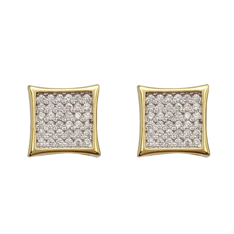 wedding earrings for women-Micropave Curved Square Screw-Back Stud Earring (Silver)