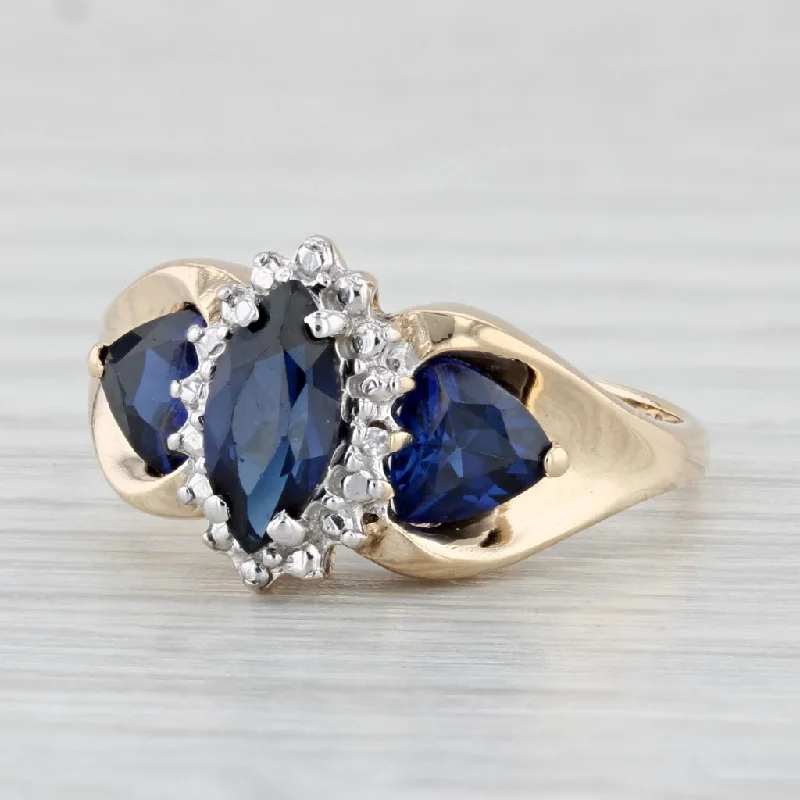 unique engagement rings for women-Lab Created Blue Sapphire Marquise Blue Sapphire Ring 10k Yellow Gold Size 7.25