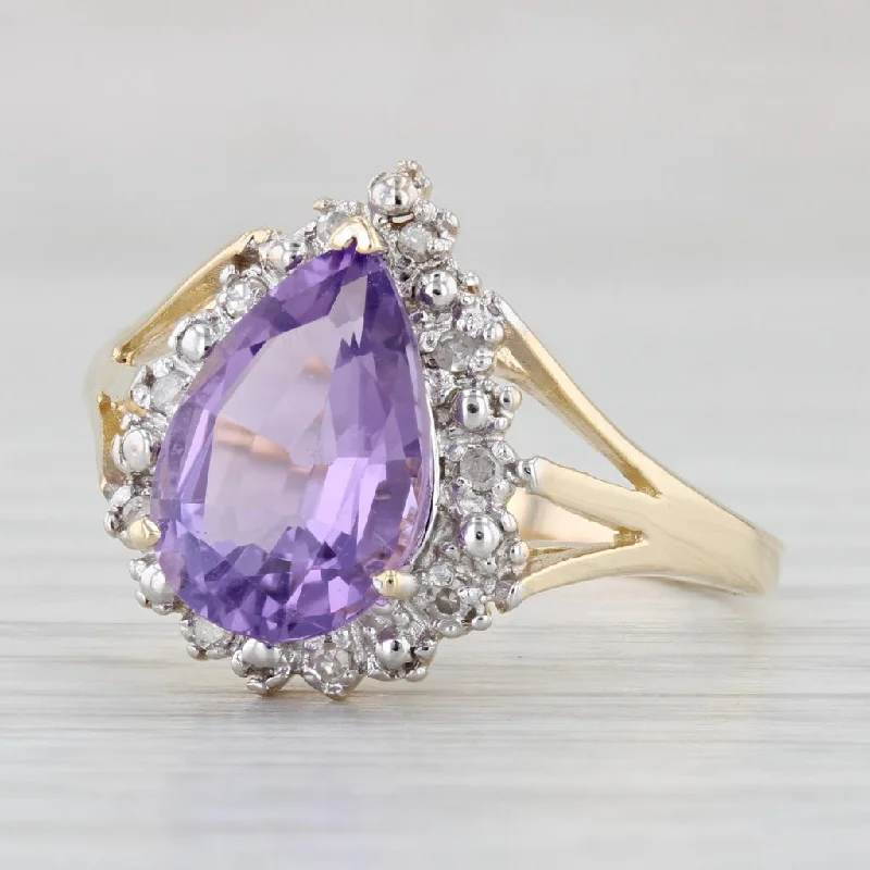 halo engagement rings for women-2.70ctw Amethyst Pear Diamond Halo Ring 14k Yellow Gold Size 11