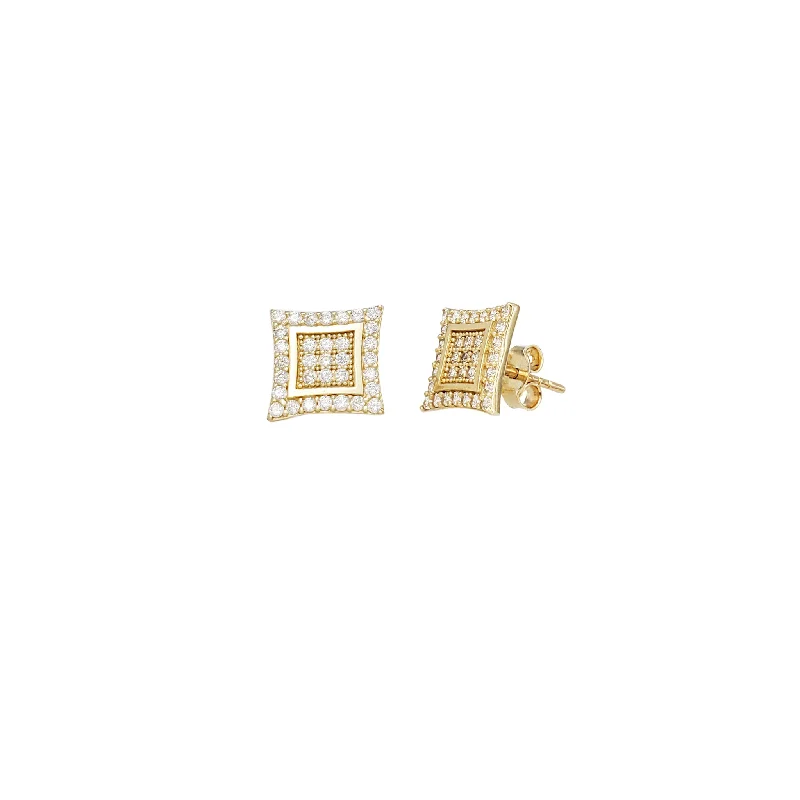 pearl earrings for women-Curved In Square CZ Stud Earrings (14K)