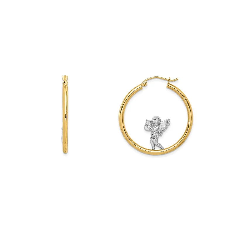 chandelier diamond earrings for women-Two-Tone Baby Angel Hoop Earrings (14K)