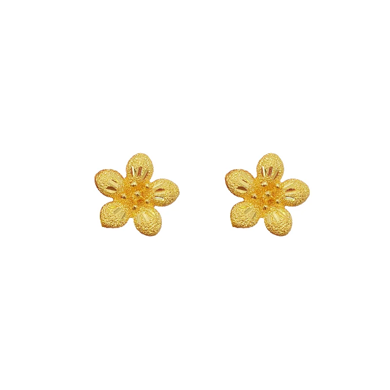 emerald earrings for women-Glitter Textured Jasmine Flower Stud Earring (24K)