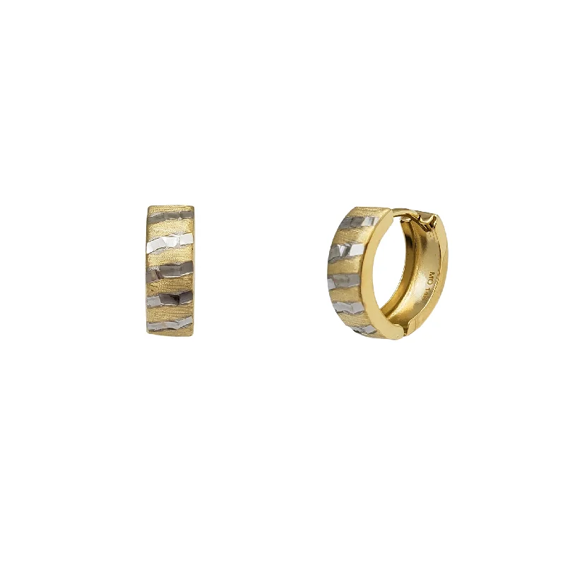 drop earrings for women-Two-Tone Huggie Earrings (14K)