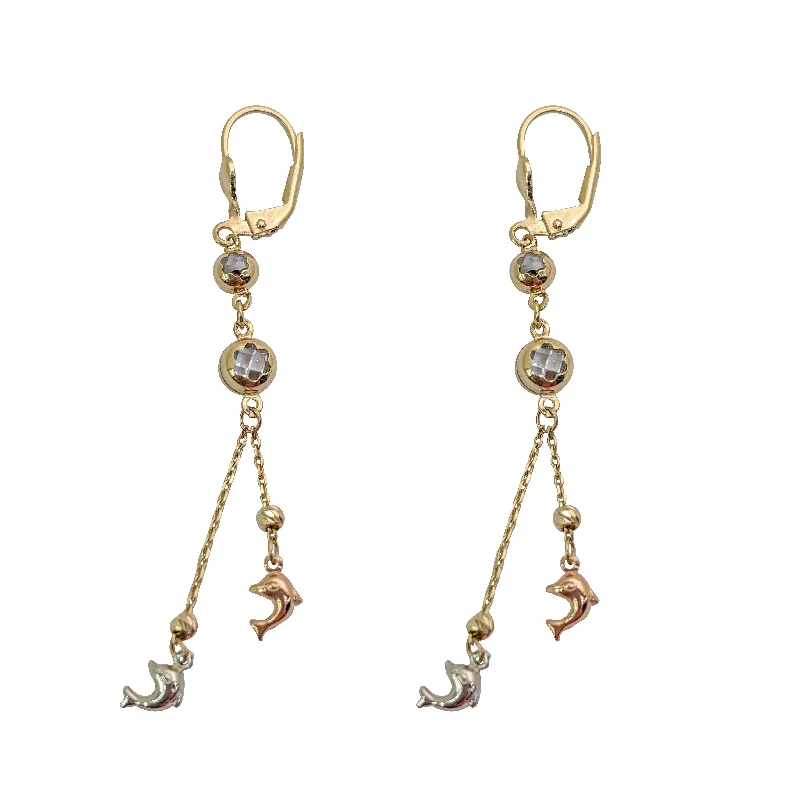 gold drop earrings for women-Dolphin Dangling Earring (14K)