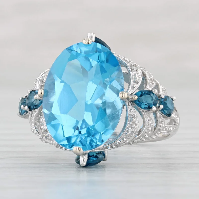 round diamond engagement rings for women-13.62ctw Blue Topaz Diamond Cocktail Ring 14k White Gold Size 8