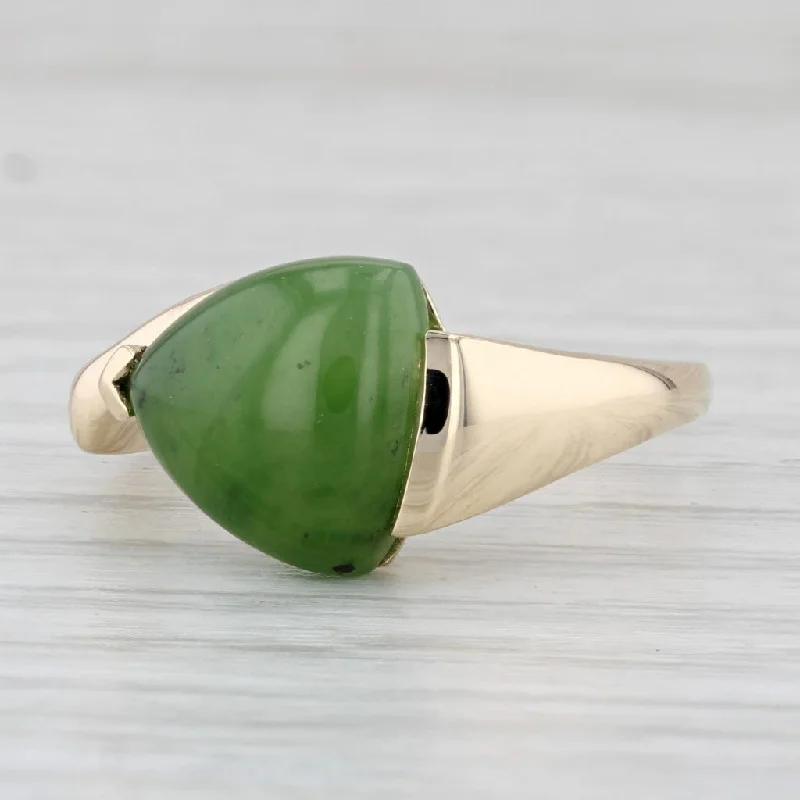 custom engagement rings for women-Nephrite Jade Trillion Cabochon Solitaire Ring 14k Yellow Gold Size 8.25