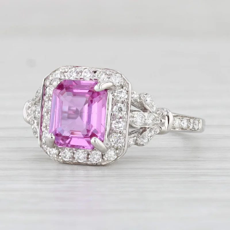 cushion-cut engagement rings for women-New 2.26ctw Pink Sapphire Diamond Halo Ring 14k White Gold Size 7