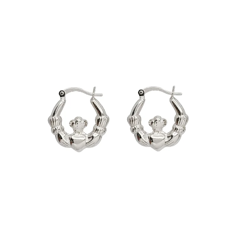 stacked earrings for women-Claddagh Hoop Earring (Silver)