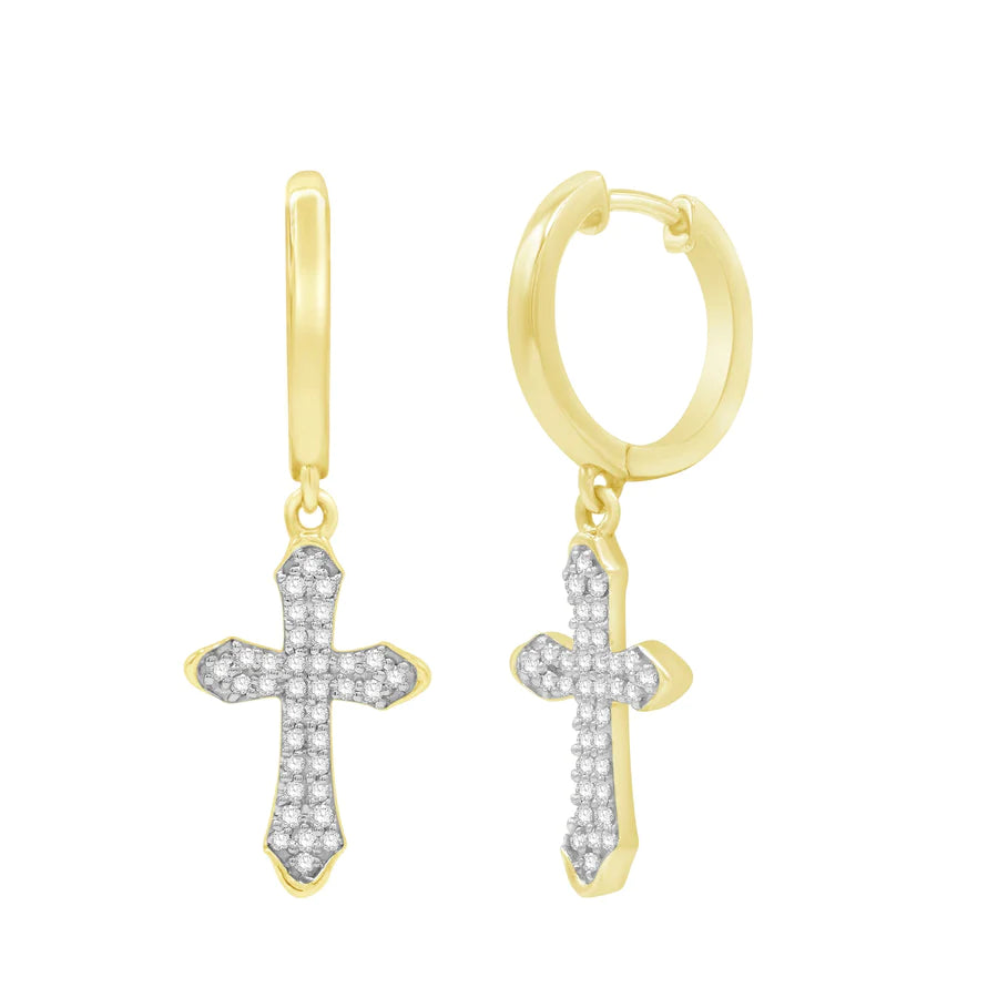 hoop diamond earrings for women-Diamond Cross Drop Earrings （ 14K ）