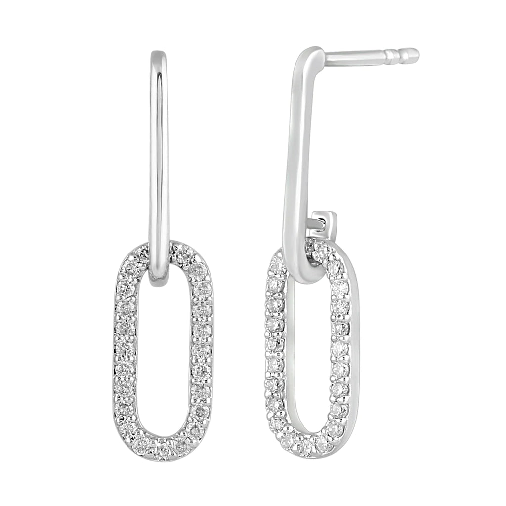 stud earrings for women-Diamond Elongated (Paperclip) Earrings (14K)