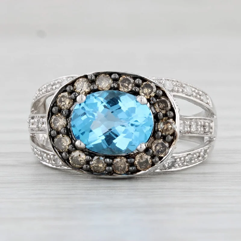 platinum engagement rings with diamonds for women-2.79ctw Oval Blue Topaz Diamond Halo Ring 10k White Gold Size 8.25 Cocktail