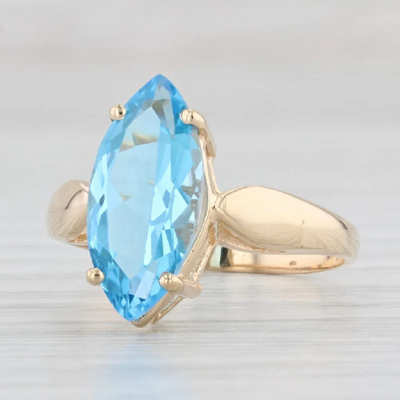 bridal engagement rings for women-2.90ct Blue Topaz Marquise Solitaire Ring 14k Yellow Gold Size 7