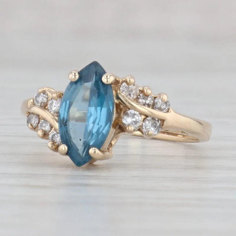 bridal engagement rings for women-1.38ctw Marquise London Blue Topaz Diamond Bypass Ring 14k Yellow Gold Size 6