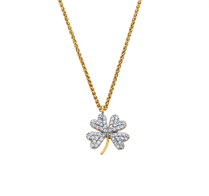 symbolic charm necklaces for women-Nava Zahavi Diamond accented Leaf Clover Necklace