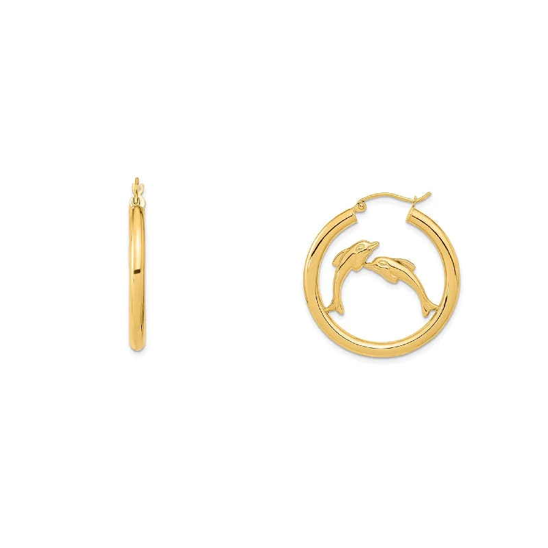 hoop stud earrings for women-Dolphin Hoops Earrings (14K)