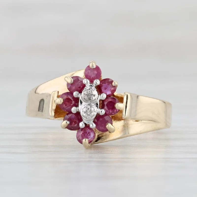 vintage-inspired halo engagement rings for women-0.55ctw Ruby Ring 10k Yellow Gold Size 8.5 Diamond Accents Bypass Cathedral