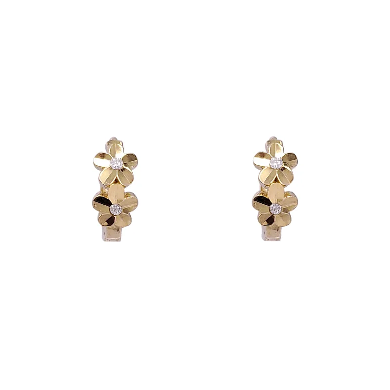 modern stud earrings for women-Zirconia Flowers Huggie Earrings (14K)