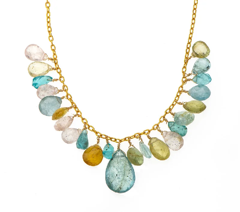 wedding necklaces for women-Nava Zahavi Gold Filled Aquamarine Drops Chain