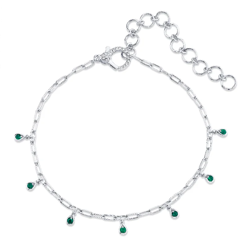 simple ankle chain bracelets for women-MINI ME EMERALD BABY DANGLE DROP ANKLET